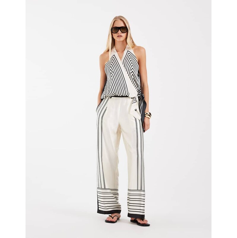 Vero Moda wide leg palazzo trouser co-ord in cream abstract
