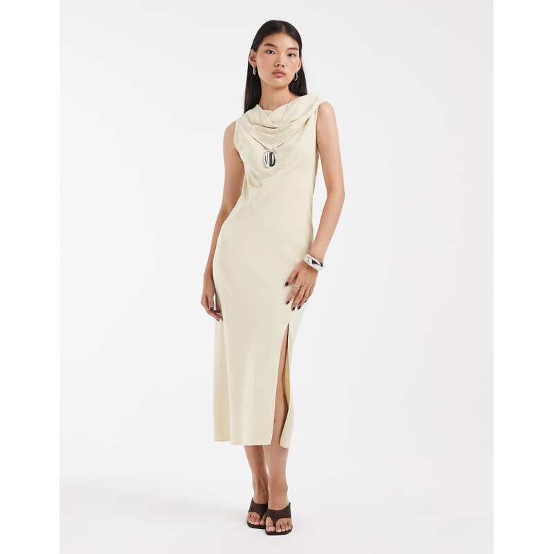 & Other Stories scarf neck midi dress in cream-Neutral