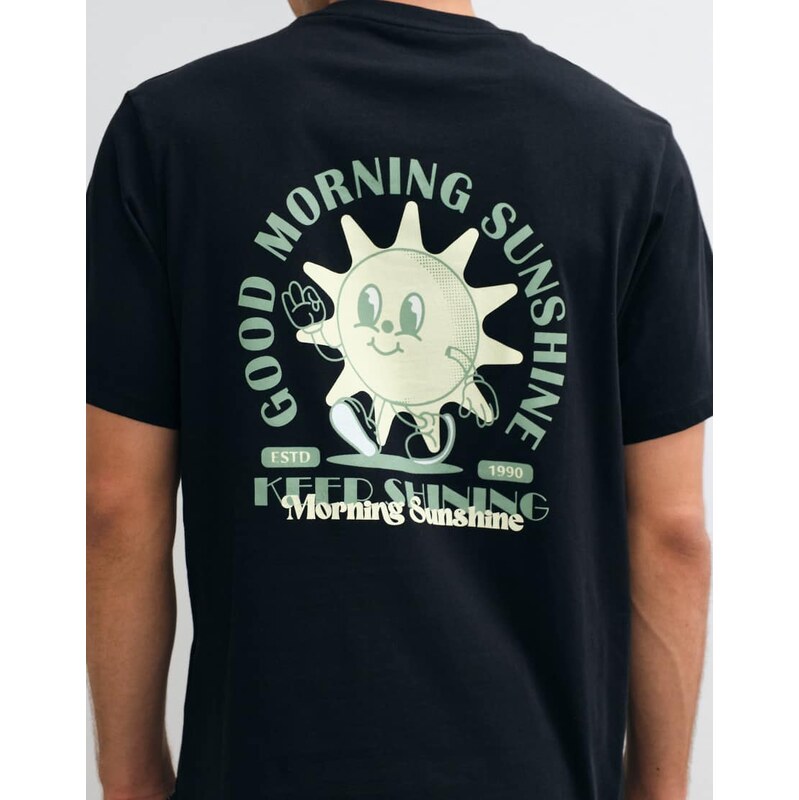 Jack & Jones cartoon sun back print t-shirt in black