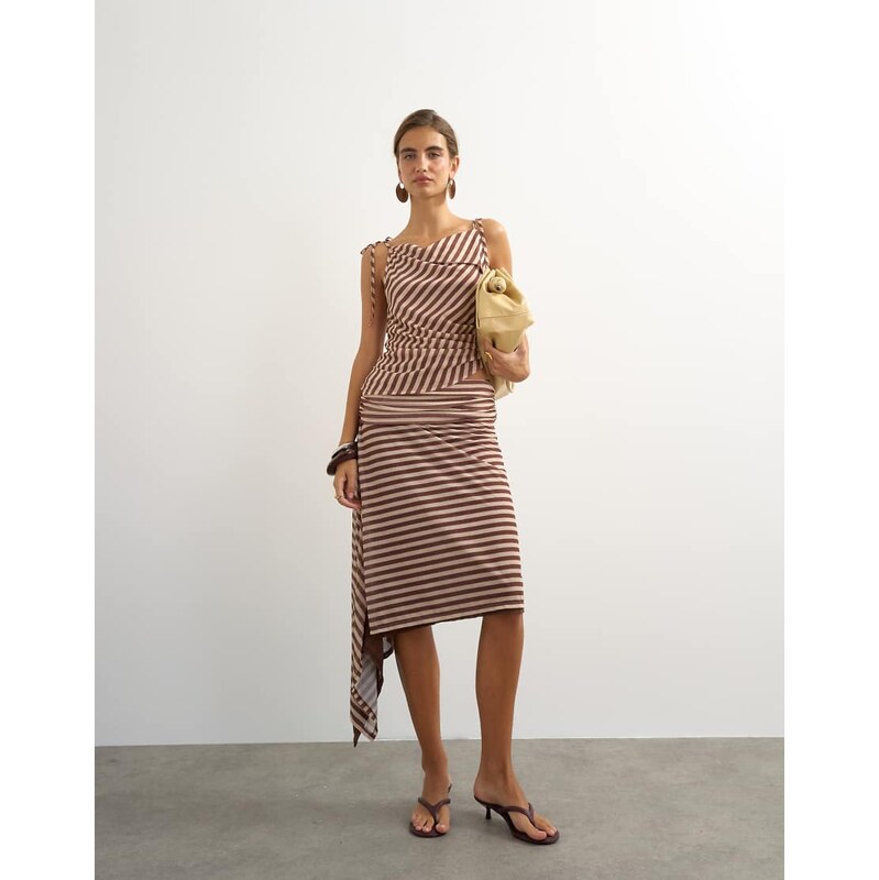 Topshop stripe asymmetric skirt in brown