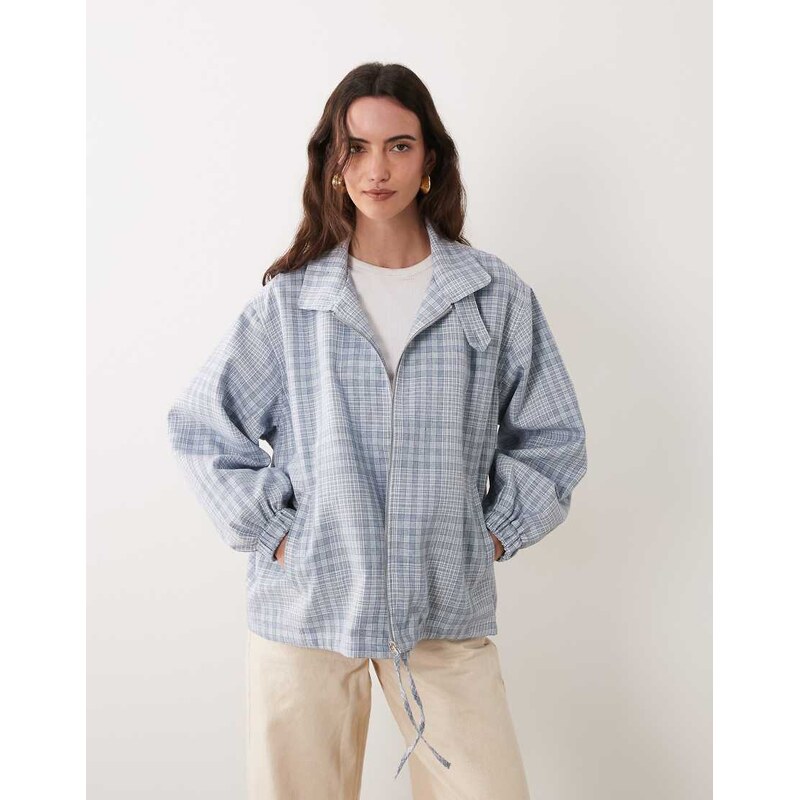 ASOS DESIGN casual harrington jacket in blue check-Multi