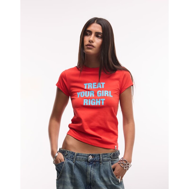 COLLUSION ss slogan graphic baby tee in red