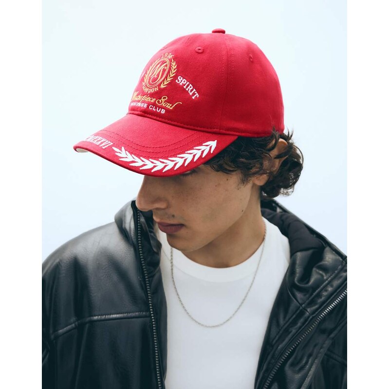 Bershka Embroidered cap in red