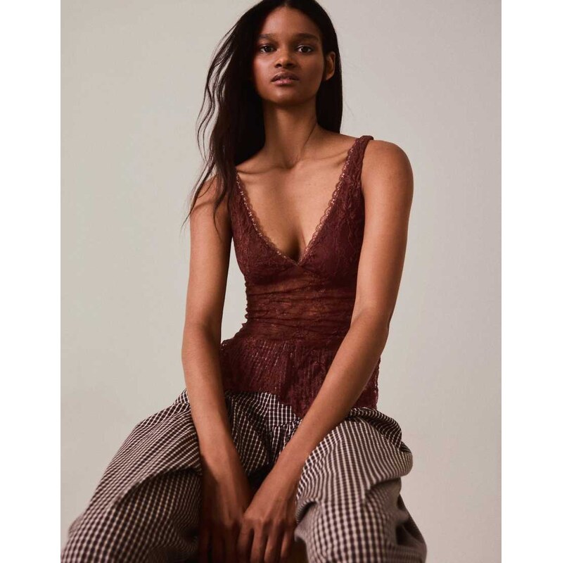 Bershka Lace camisole in brown