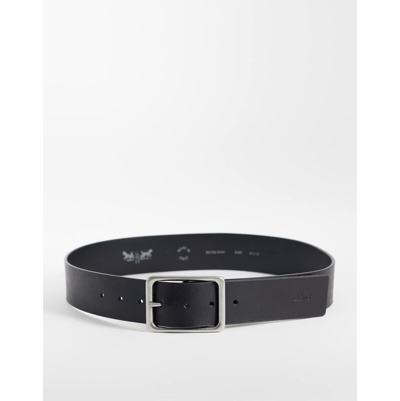 Levis wide rectangle buckle leather belt in black-Blue