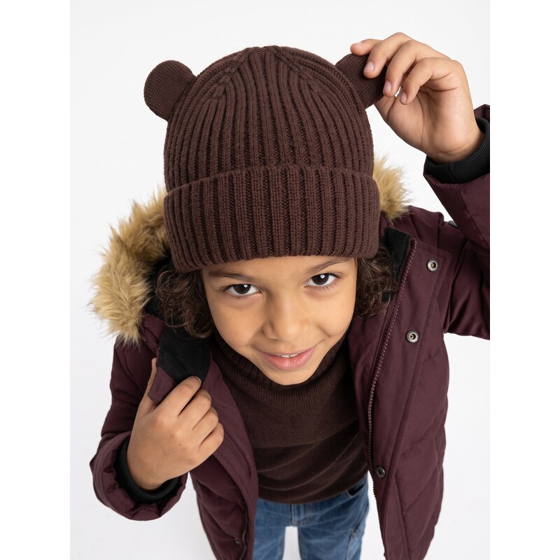 Sinsay - Čepice typu beanie s příměsí viskózy s oušky - hnědá