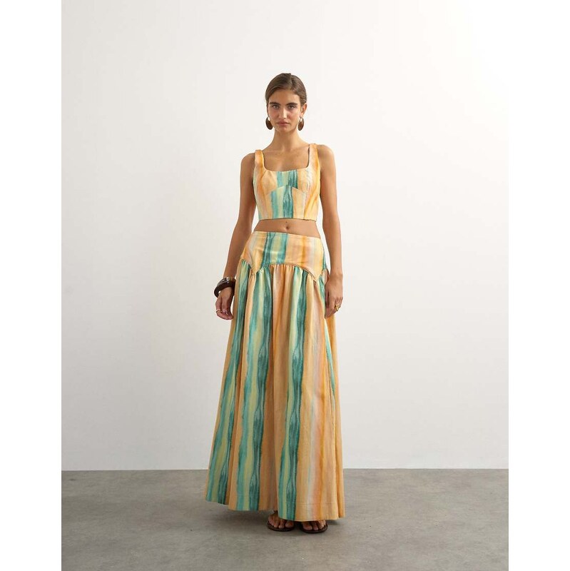 Topshop co-ord drop waist full circle midi skirt in orange