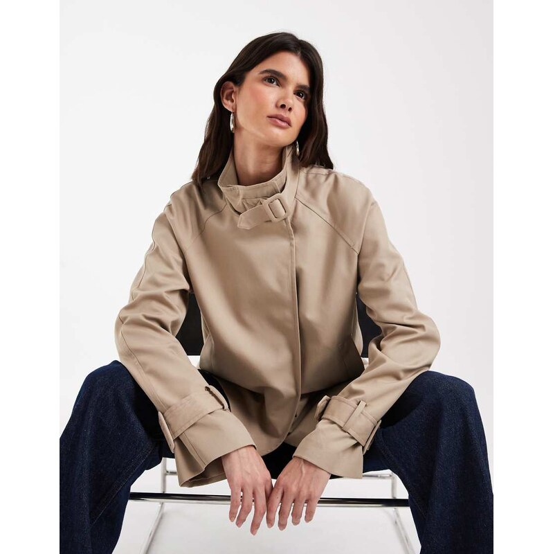 Vero Moda funnel neck short trench coat in silver mink-Neutral