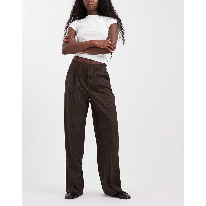 JJXX wide leg tailored trouser with pinstripe in dark brown
