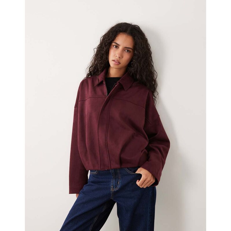 Vila faux suede bomber jacket in burgundy-Red
