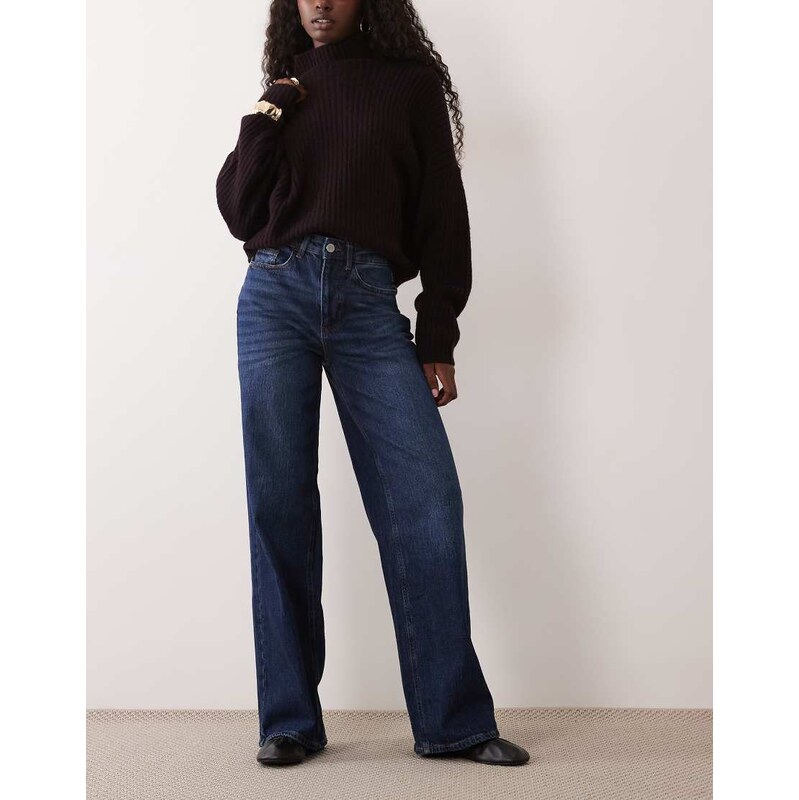 Vila Freya high waist wide leg jean dark blue denim wash