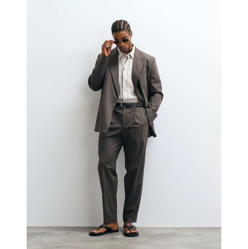 Mango Boston regular fit suit trouser co-ord in mid brown