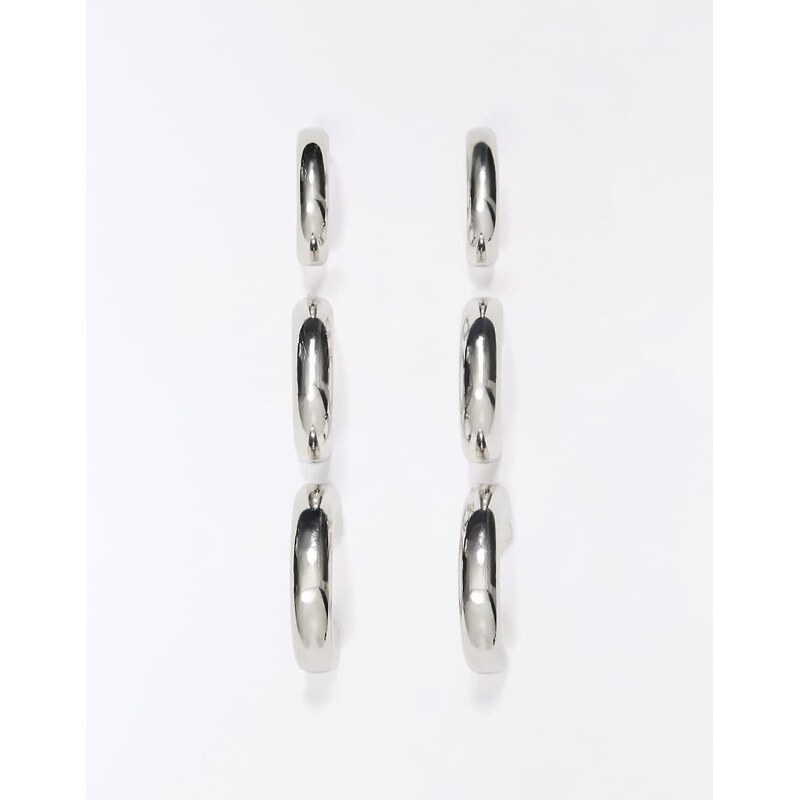 Bershka Pack of 3 mixed-size hoop earrings in silver