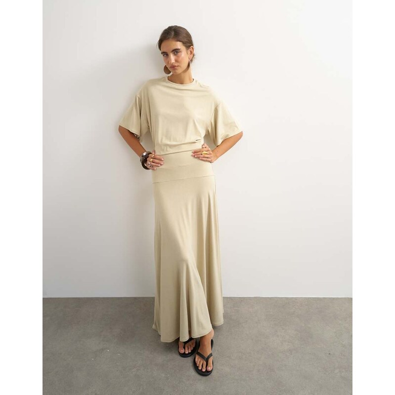 Topshop viscose blend jersey dropped waist maxi dress in stone