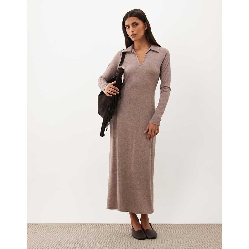 Nobodys Child ribbed soft collared v-neck long sleeve maxi dress