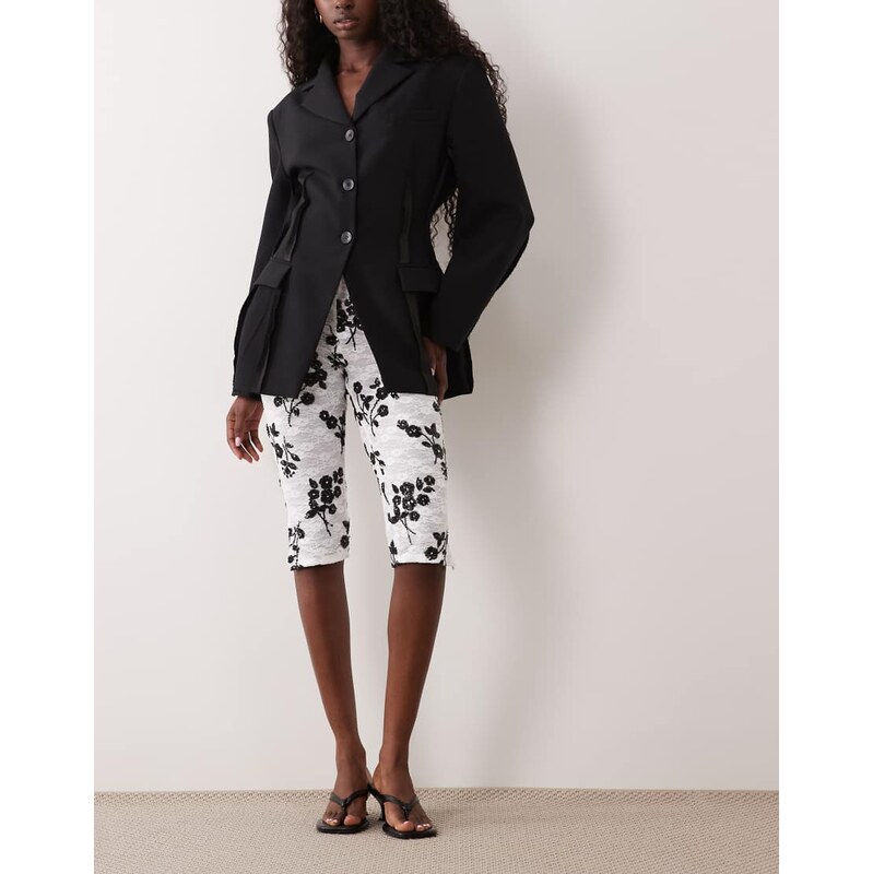 ASOS DESIGN sequin lace capri trouser in black and white floral