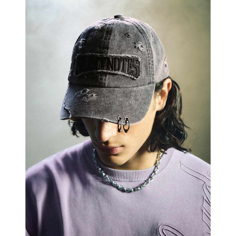 Bershka Washed effect patch cap in black