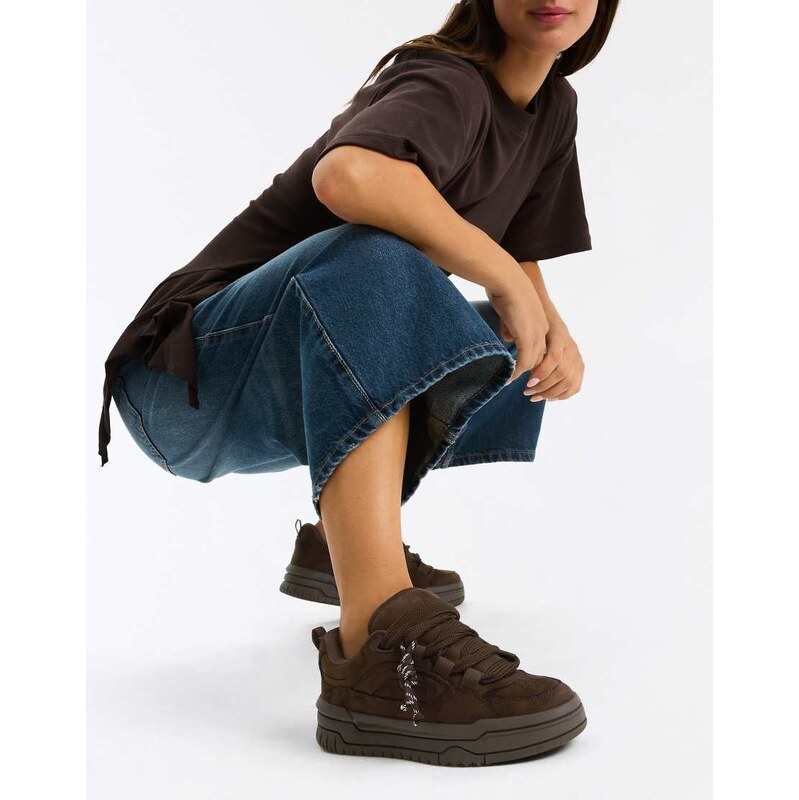 Bershka Chunky skate trainers in brown