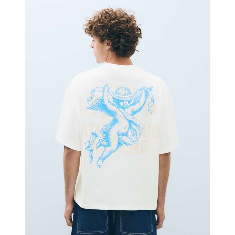 Bershka Short sleeve boxy print t-shirt in white