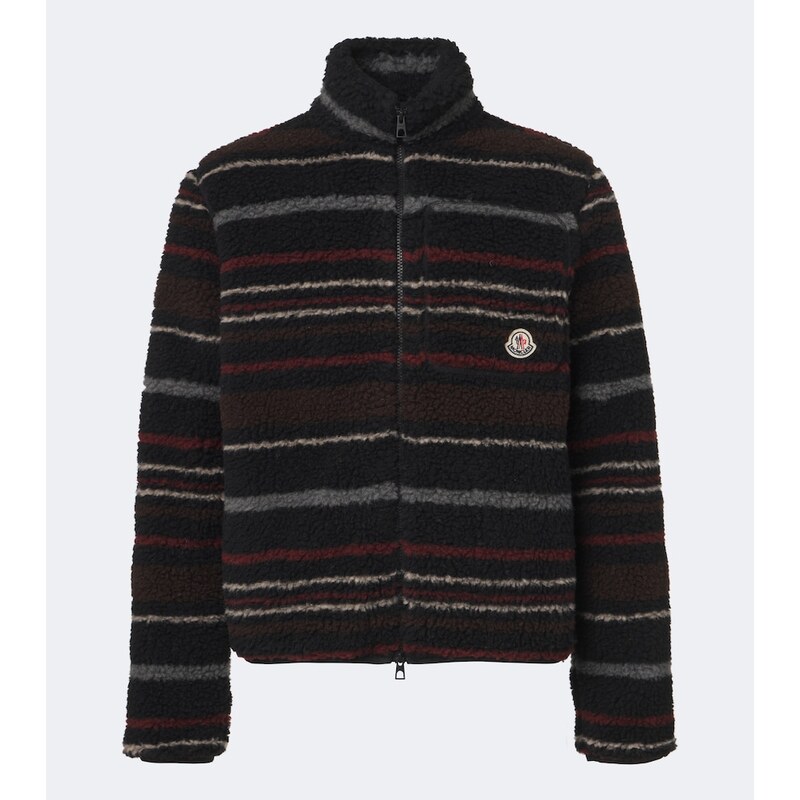 Moncler Striped wool-blend fleece zip-up cardigan