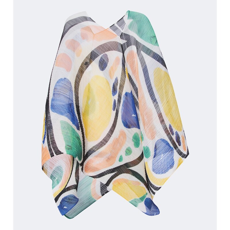 Pleats Please Issey Miyake Roll Madame-T pleated printed poncho