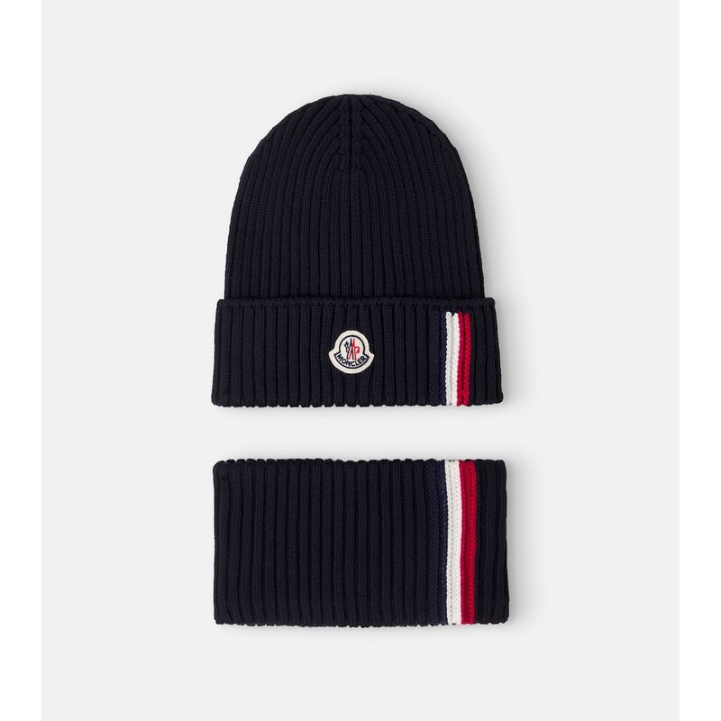 Moncler Enfant Ribbed-knit virgin wool beanie and scarf set