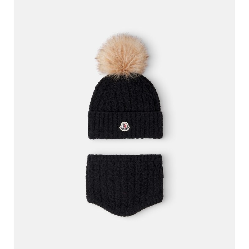 Moncler Enfant Cable-knit wool-blend beanie and scarf set