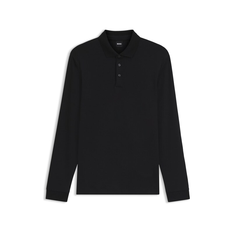BOSS Long-sleeved polo shirt in interlock cotton with logo