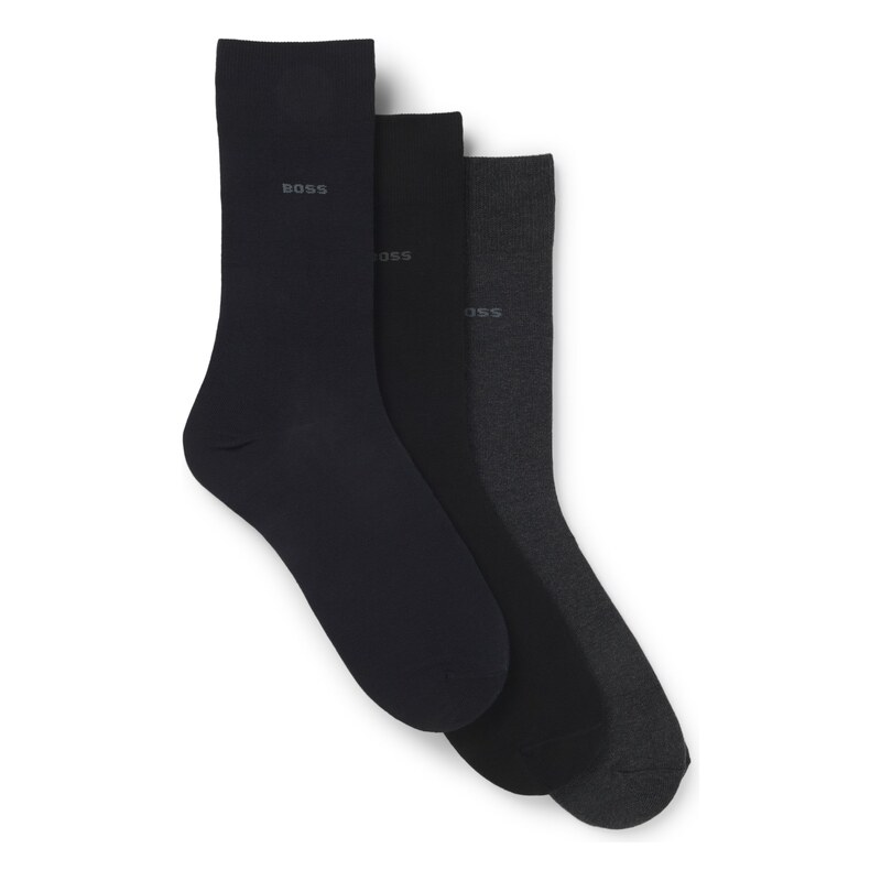 BOSS Three-pack of regular-length socks in stretch fabric