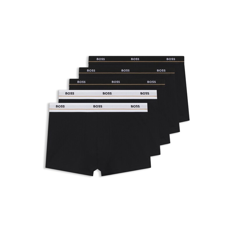 BOSS Five-pack of stretch-cotton trunks with logo waistbands