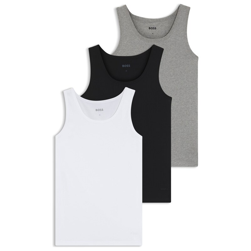 BOSS Three-pack of cotton underwear vests with embroidered logos