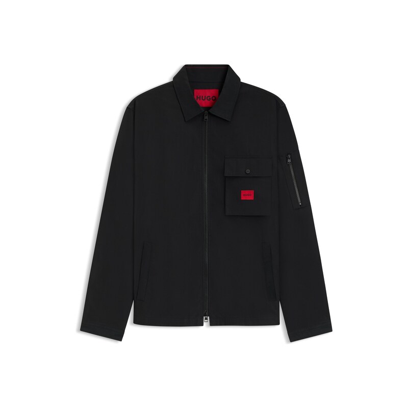 HUGO Zip-up cotton-blend canvas overshirt with logo label