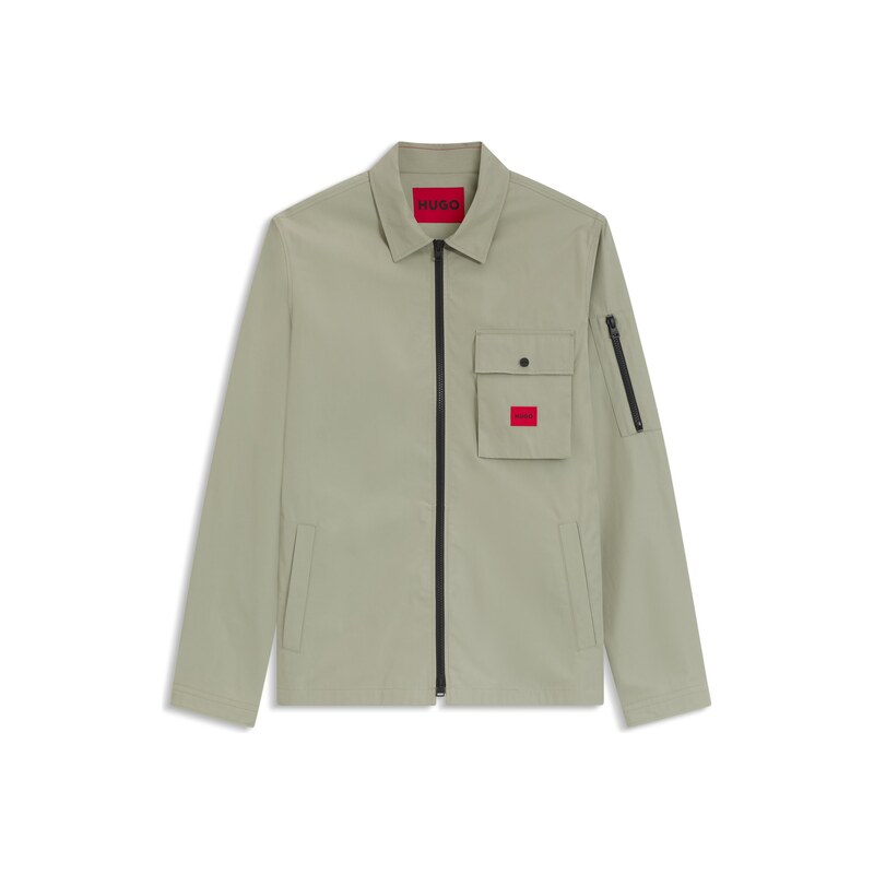HUGO Zip-up cotton-blend canvas overshirt with logo label