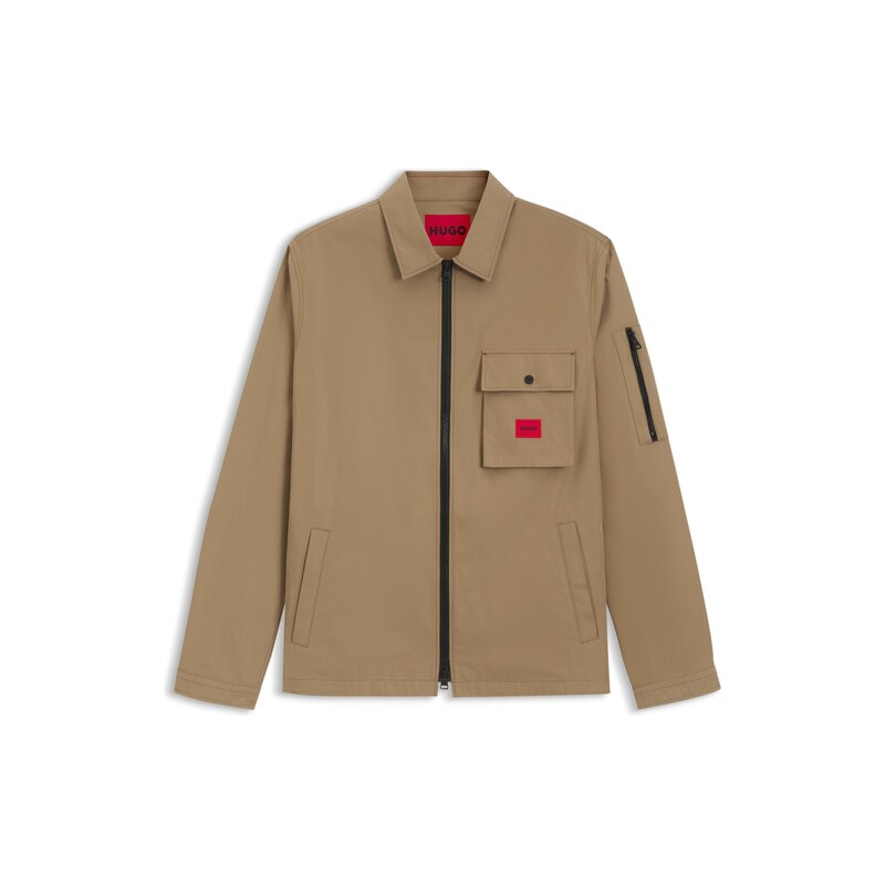 HUGO Zip-up cotton-blend canvas overshirt with logo label