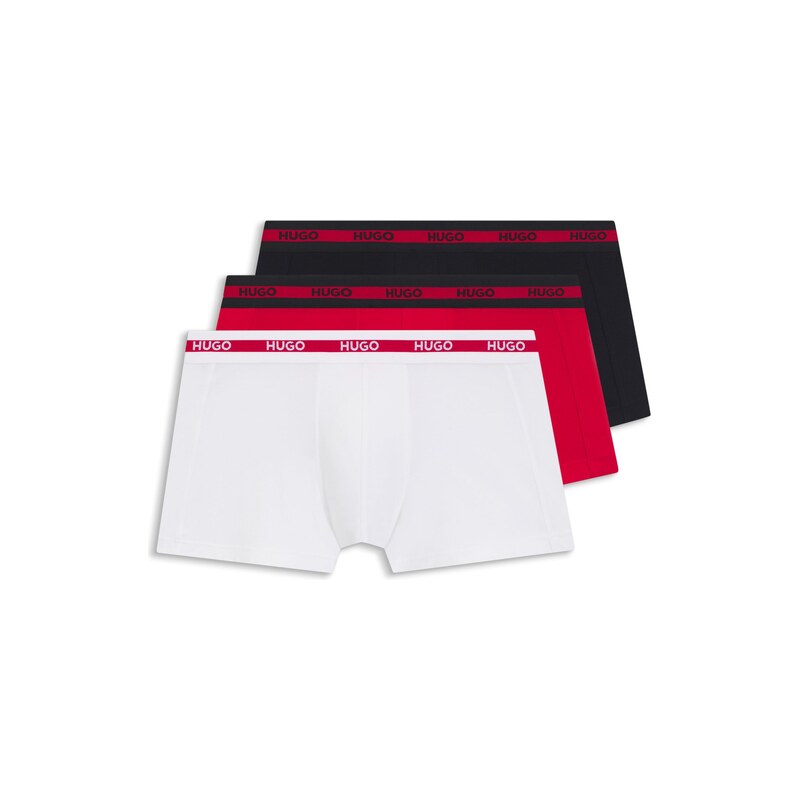 HUGO Three-pack of stretch-cotton trunks with logo waistbands