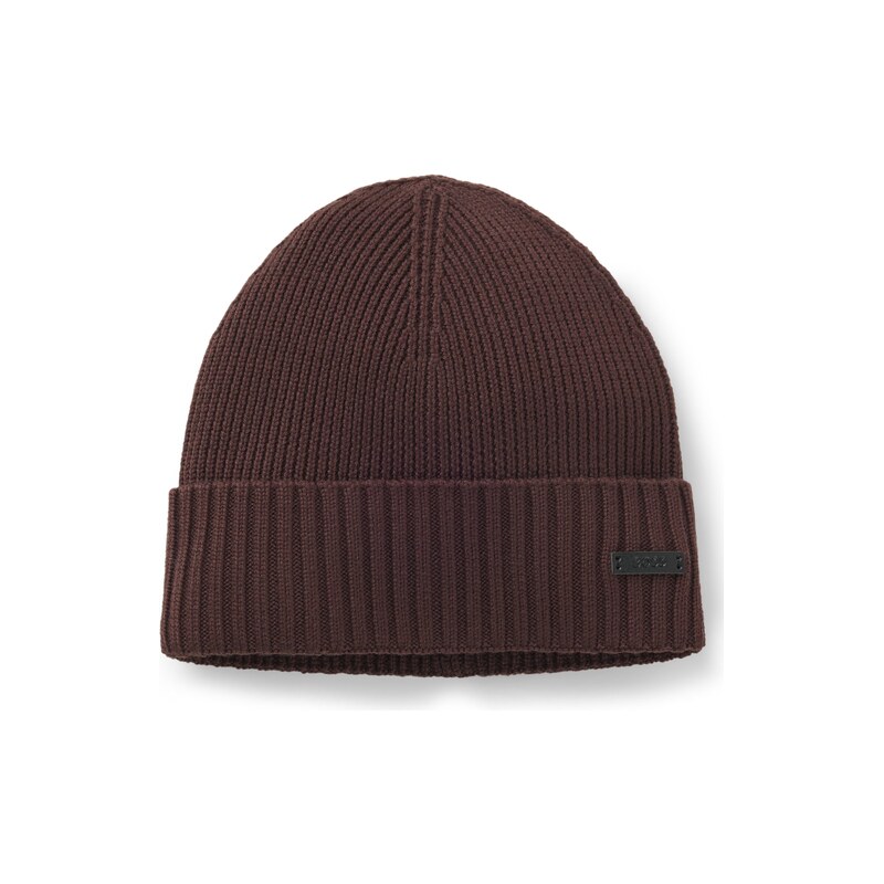 BOSS Rib-knit virgin-wool beanie with logo plaque