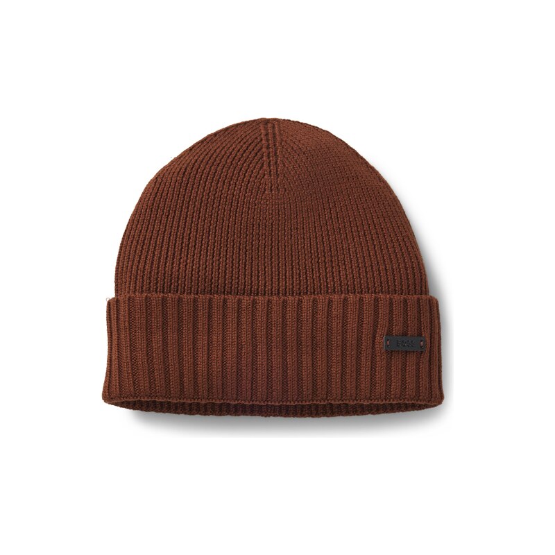 BOSS Rib-knit virgin-wool beanie with logo plaque