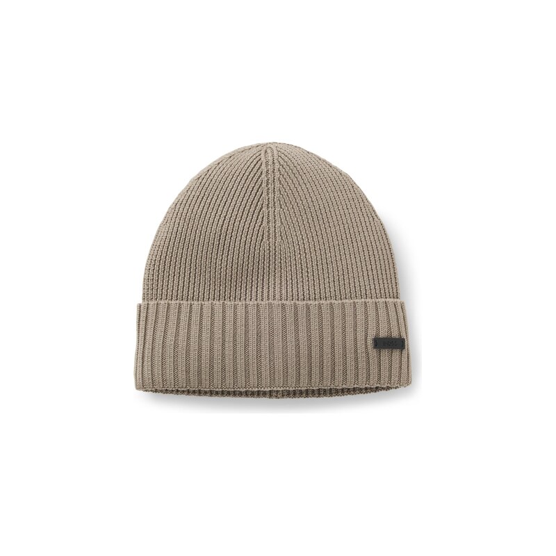 BOSS Rib-knit virgin-wool beanie with logo plaque