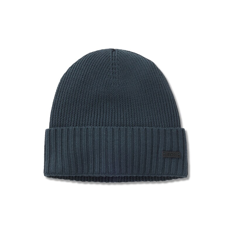 BOSS Rib-knit virgin-wool beanie with logo plaque