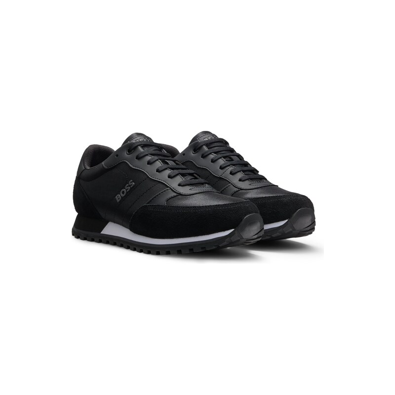 BOSS Logo-trim trainers with faux-leather details