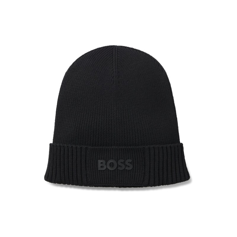 BOSS Cotton-blend beanie with rubber-printed logo