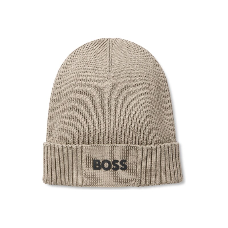 BOSS Cotton-blend beanie with rubber-printed logo