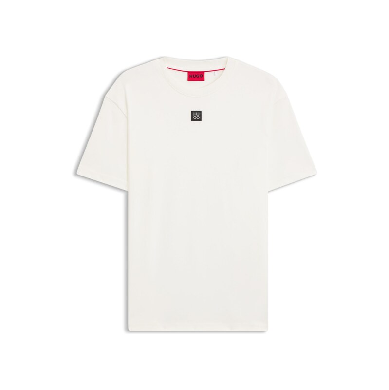 HUGO Interlock-cotton T-shirt with metallic stacked-logo badge