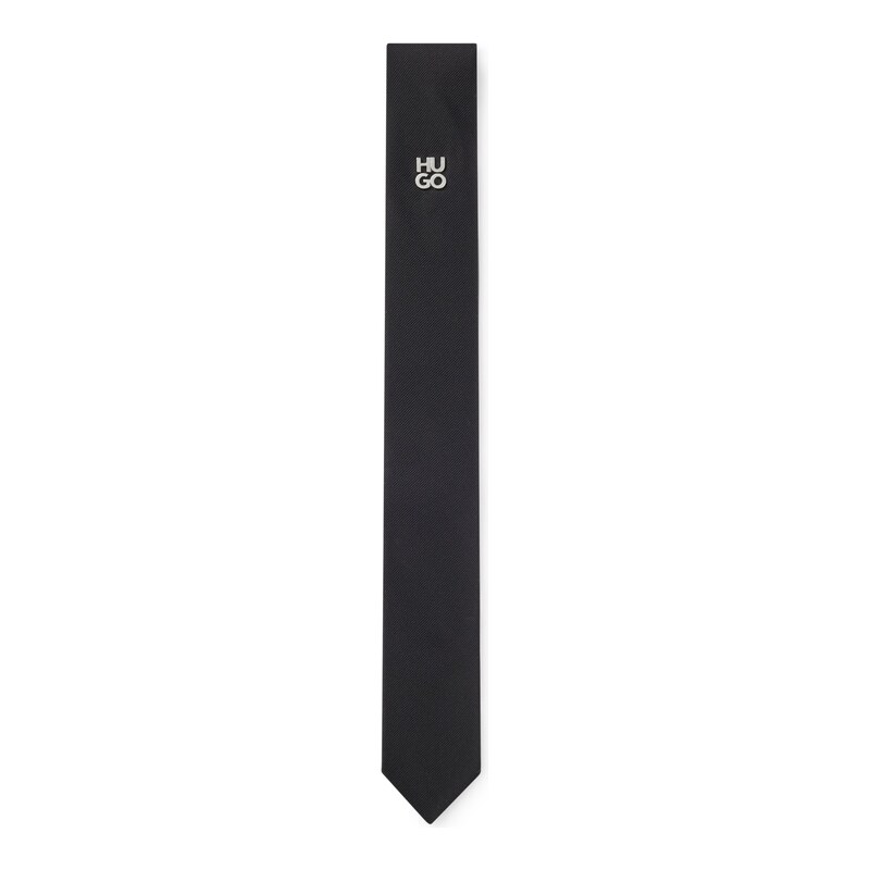 HUGO Jacquard-woven tie with metallic stacked-logo trim
