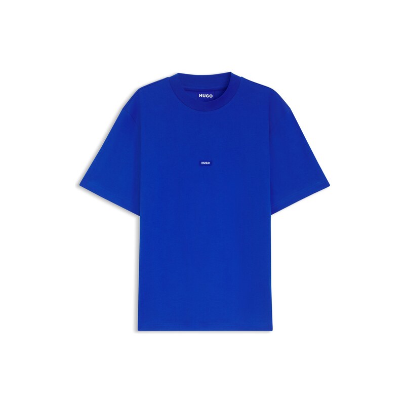 HUGO Ribbed-neck cotton T-shirt with logo badge
