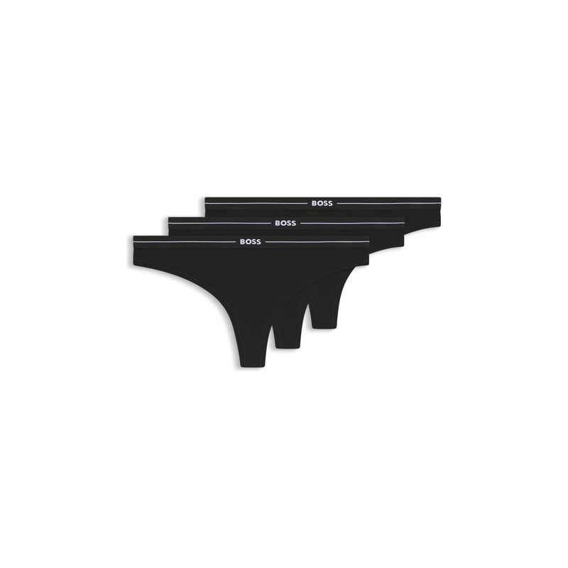 BOSS Three-pack of stretch-cotton thongs with logo waistbands