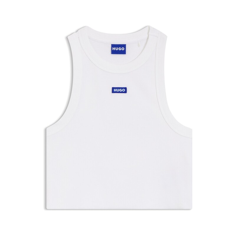 HUGO Cropped stretch-cotton tank top with blue logo label