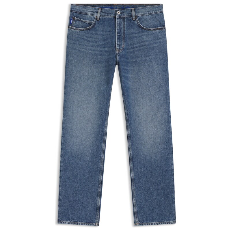 HUGO Regular-fit jeans in mid-blue stonewashed cotton denim