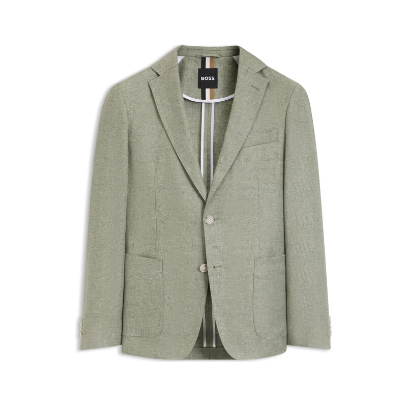 BOSS Slim-fit jacket in a micro-patterned linen blend