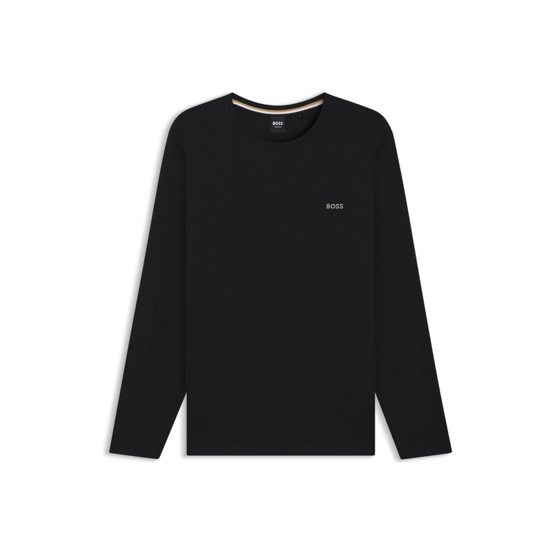 BOSS Long-sleeved top in stretch cotton with embroidered logo